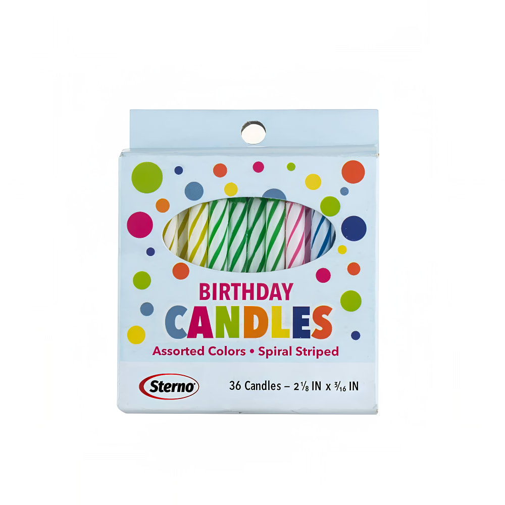Sterno Birthday Candle w/ Spiral Stripe, Assorted Colors (40180)