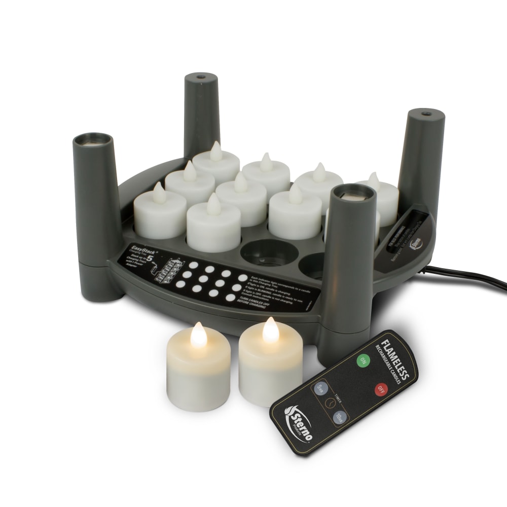 Sterno LED Flameless Tealight Candle Set w/ Charging Tray, Warm White Flame (60306)