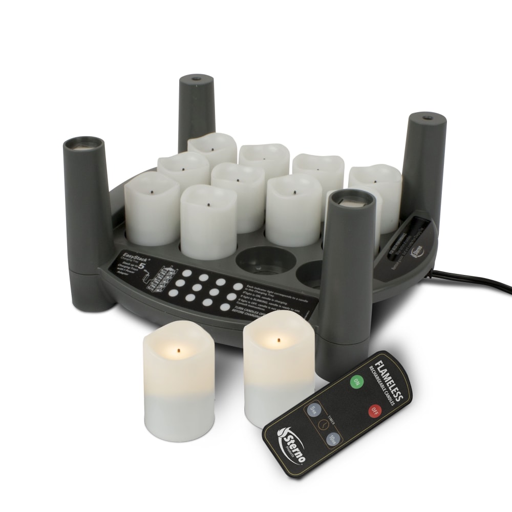 Sterno LED Flameless Votive Candle Set w/ Charging Tray, Warm White Flame (60310)