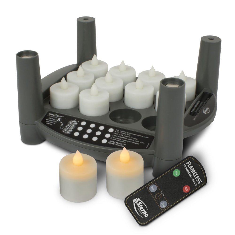 Sterno LED Flameless Tealight Candle Set w/ Charging Tray, Amber Flame (60312)
