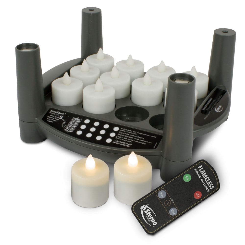 Sterno LED Flameless Tealight Candle Set w/ Charging Tray, Warm White Flame (60314)
