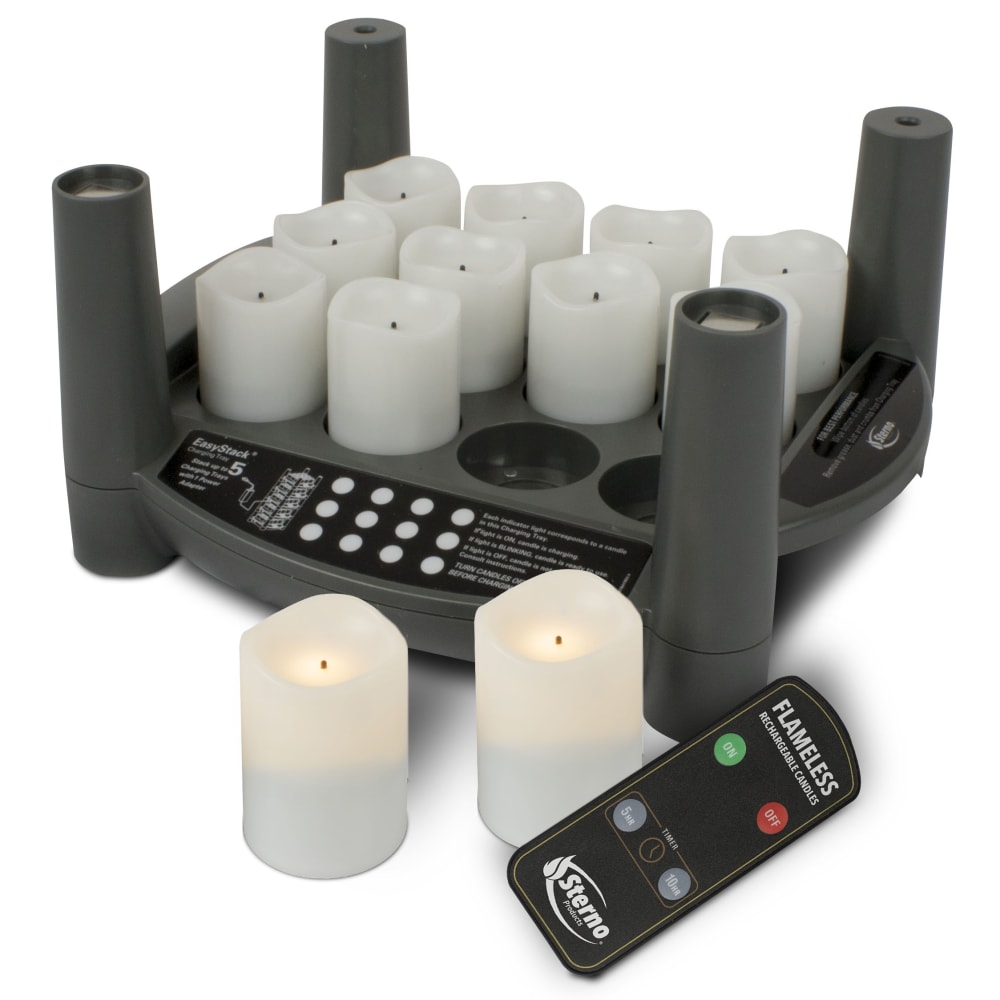 Sterno LED Flameless Votive Candle Set w/ Charging Tray, Warm White Flame (60318)