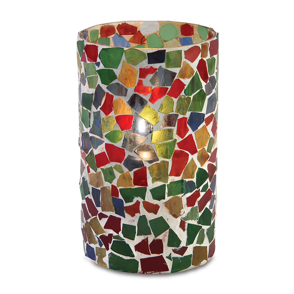 Sterno Malta Candle Lamp - 3 9/32"D x 4 31/32"H, Glass, Multi Colored Mosaic (80204)