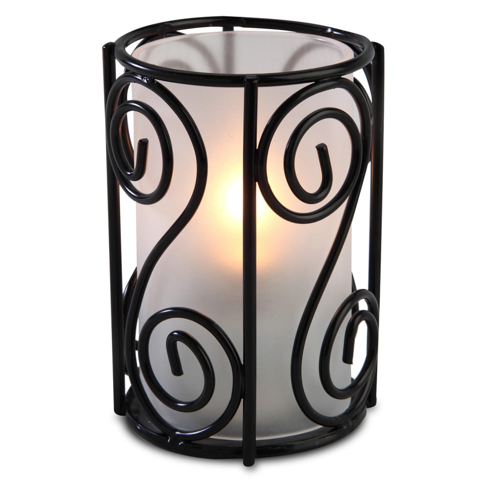 Sterno Swirl Candle Lamp - 2 7/8"D x 4"H, Frost Glass/Black Wire Base (80492)