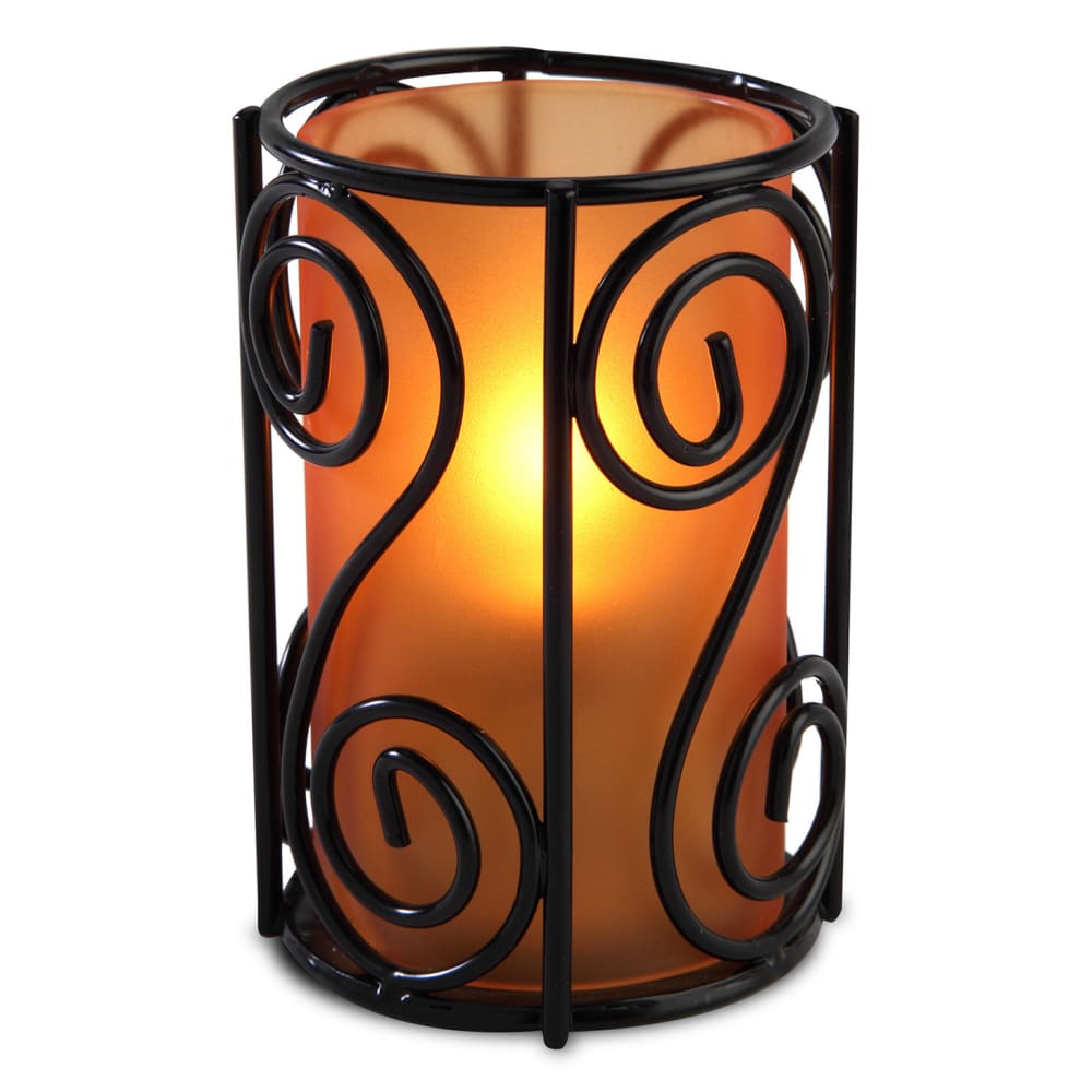 Sterno Swirl Candle Lamp - 2 7/8"D x 4"H, Orange Frost Glass/Black Wire Base (80496)