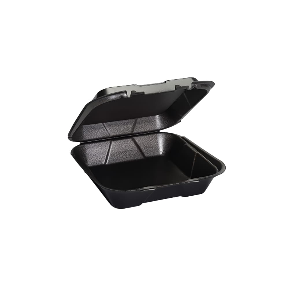 Genpak SN200---3L Hinged Lid Food Container - 9 1/4"L x 9 1/4"W x 3"H, Foam, Black