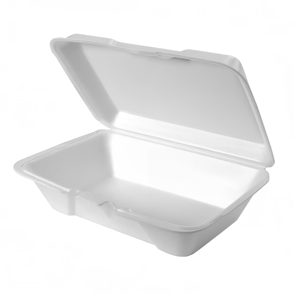 Genpak 20500 Hinged Lid Food Container - 9 3/16"L x 6 1/2"W x 2 7/8"H, Polystyrene Foam, White