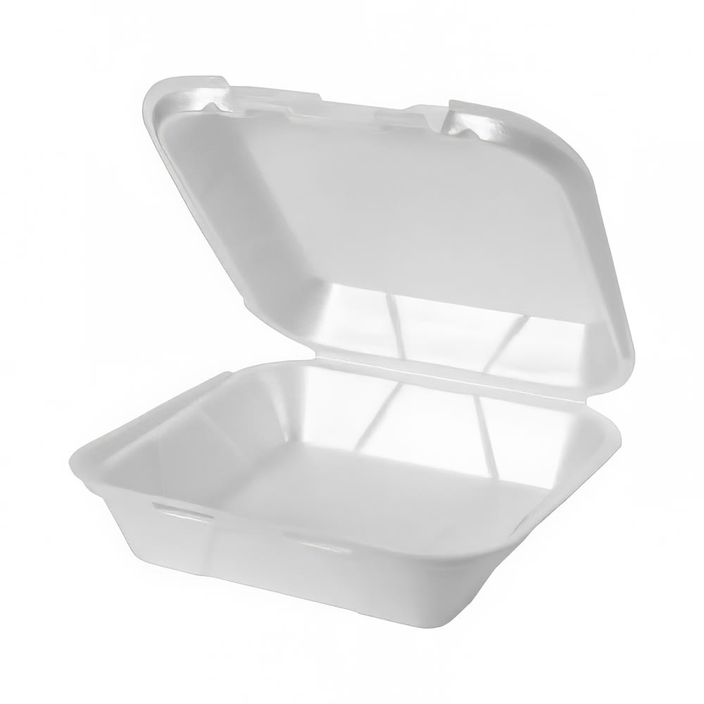 Genpak SN240 Hinged Lid Food Container - 8 1/4"L x 8"W x 3"H, Foam, White