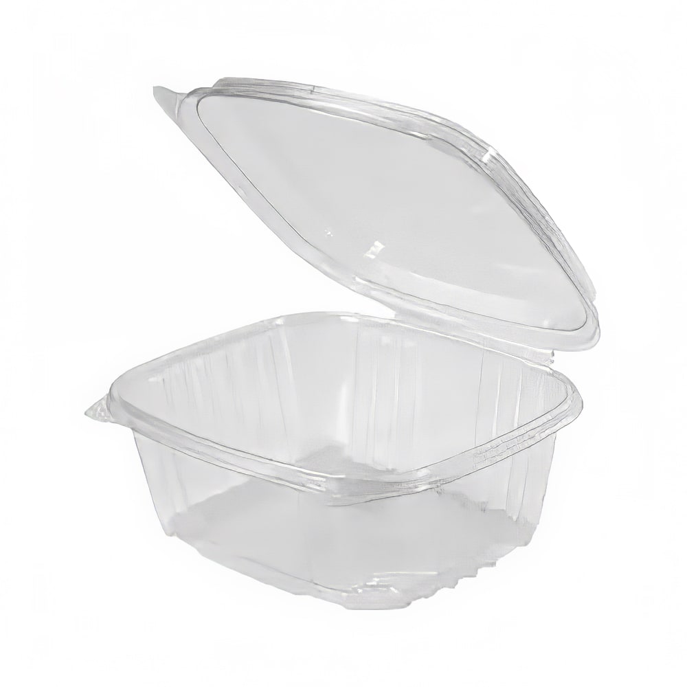Genpak AD32F Hinged Lid Food Container - 7 2/5"L x 6 3/8"W x 2 15/16"H, PET, Clear