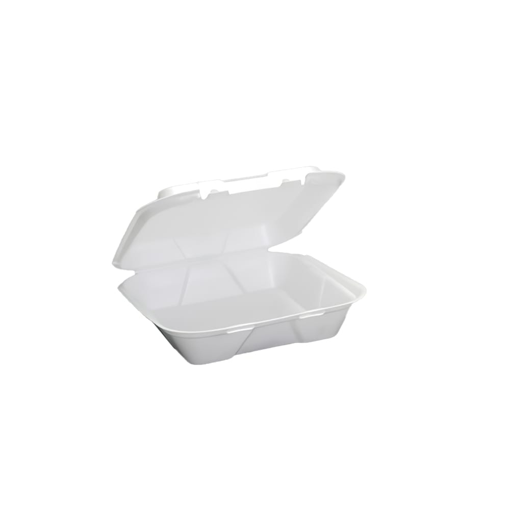 Genpak SN200-V--3L Hinged Lid Food Container - 9 1/4"L x 9 1/4"W x 3"H, Foam, Black
