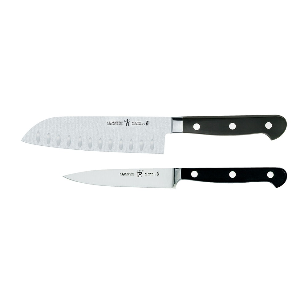 Henckels Paring & Santoku Knife Set - Stainless Steel, Black Plastic Handle (1012092)