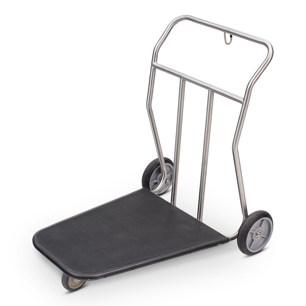 Forbes Industries Self Serve Luggage Cart w/ Utility Hook & Vinyl Bumper - 37"L x 28"W x 37"H, Brushed Steel (1575-SS)