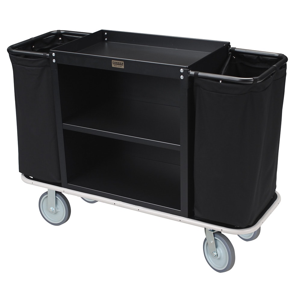 Forbes Industries Housekeeping Cart w/ (2) Shelves & (3) Bag Style - 30"W x 19"D x 30"H, Steel, Black (2101)