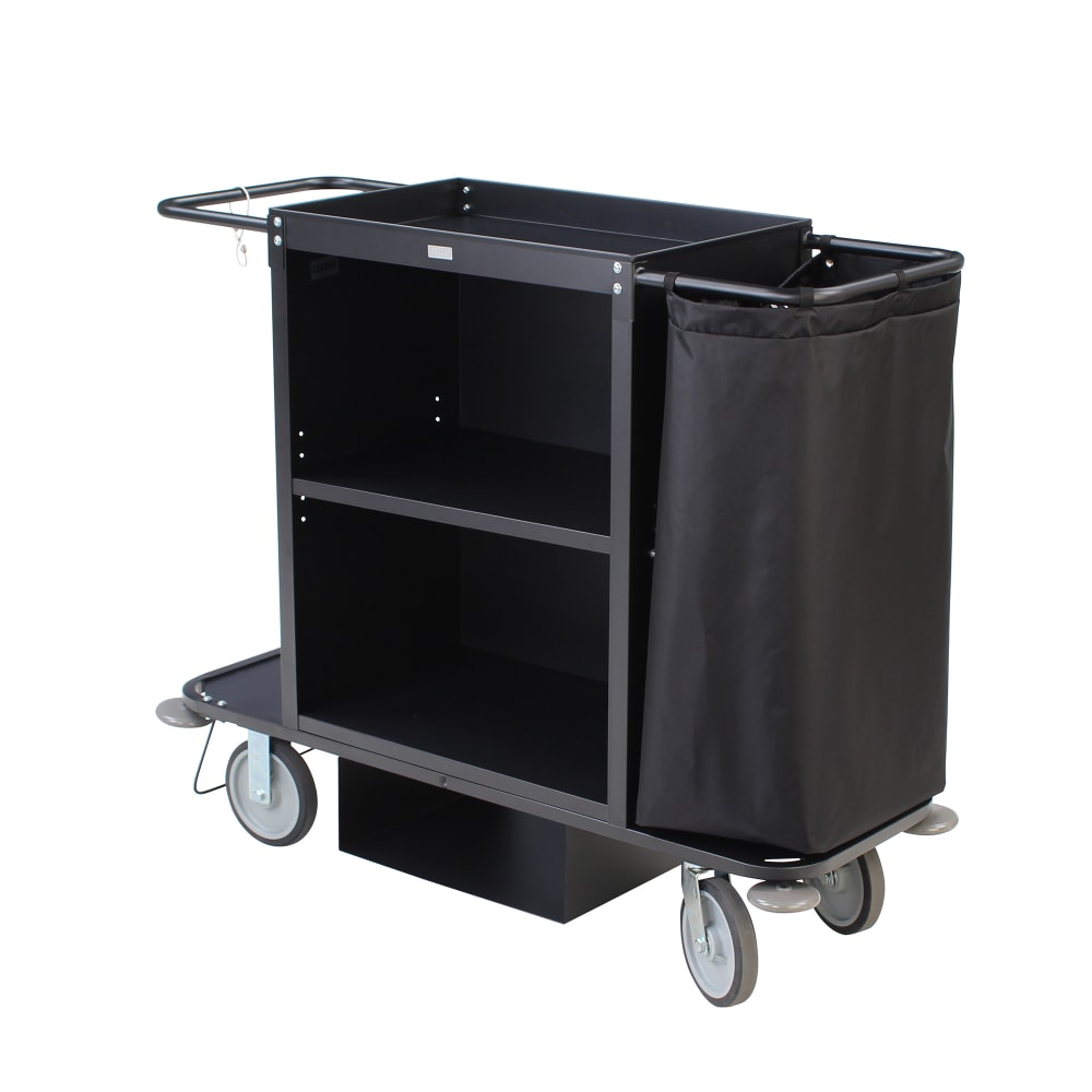 Forbes Industries Housekeeping Cart w/ (2) Shelves & (1) Bag - 30"W x 19"D x 36"H, Steel, Black (2103)