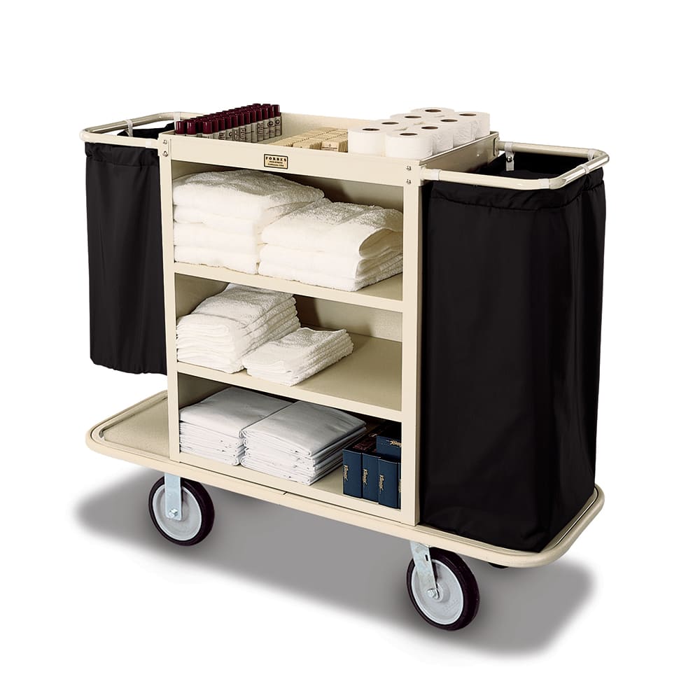 Forbes Industries Housekeeping Cart w/ (3) Shelves & (2) Bag Handles - 30"L x 19"W x 36"H, Steel (2104)