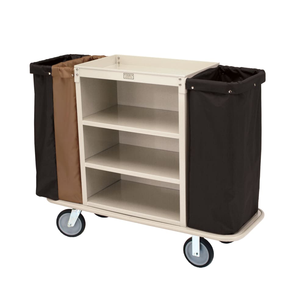 Forbes Industries Housekeeping Cart w/ (3) Shelves & (3) Bag Style - 30"W x 19"D x 36"H, Steel, Black (2105)