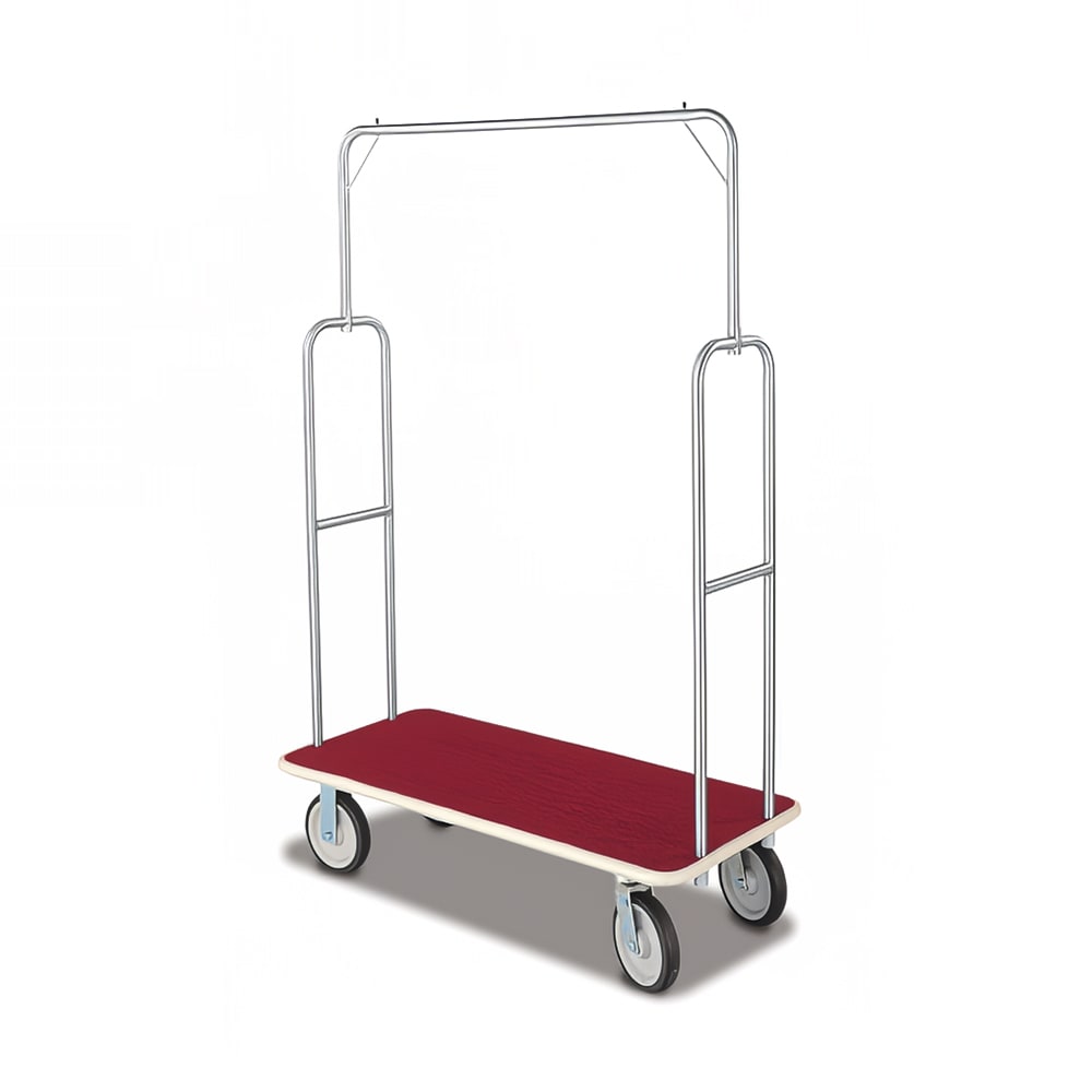 Forbes Industries Economy Luggage Cart w/ Red Carpeted Deck - 47"L x 22"W x 70 1/2"H, Brushed Steel (2495-RD-GY)