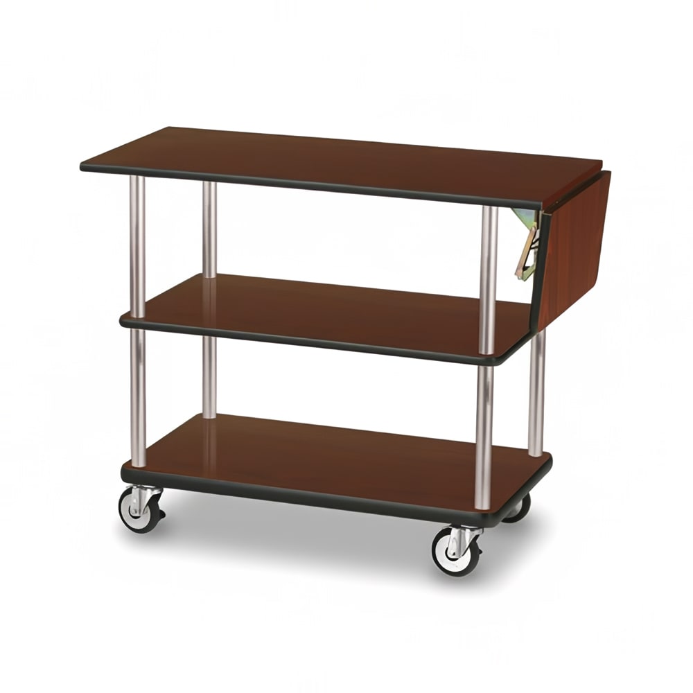 Forbes Industries Room Service Cart w/ (3) Shelves & Drop Leaf - 39"L x 18"W x 31"H, Laminate/Brushed Stainless (4542)