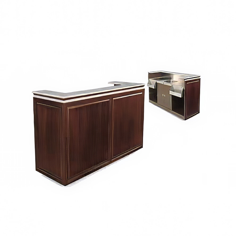 Forbes Industries Mobile Bar w/ (2) Sinks - 97"L x 27"W x 48"H, Wood Veneer w/ Avonite Top (5767-8)