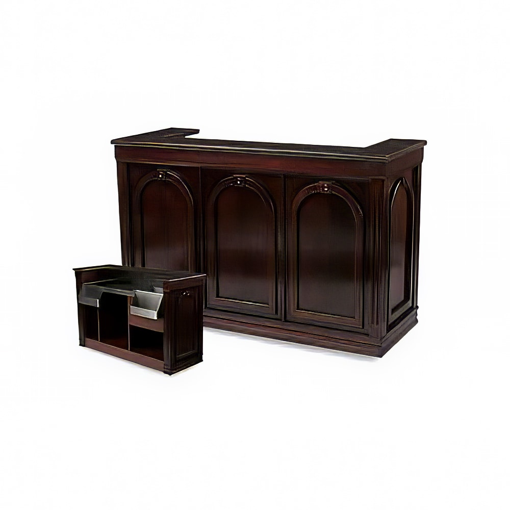 Forbes Industries Mobile Bar w/ (1) Sink & (2) Speed Rails - 60"L x 27"W x 47"H, Wood Veneer w/ Avonite Top (5769-5)