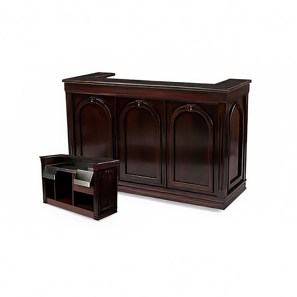 Forbes Industries Mobile Bar w/ (1) Sink & (2) Speed Rails - 72"L x 27"W x 47"H, Wood Veneer w/ Avonite Top (5769-6)