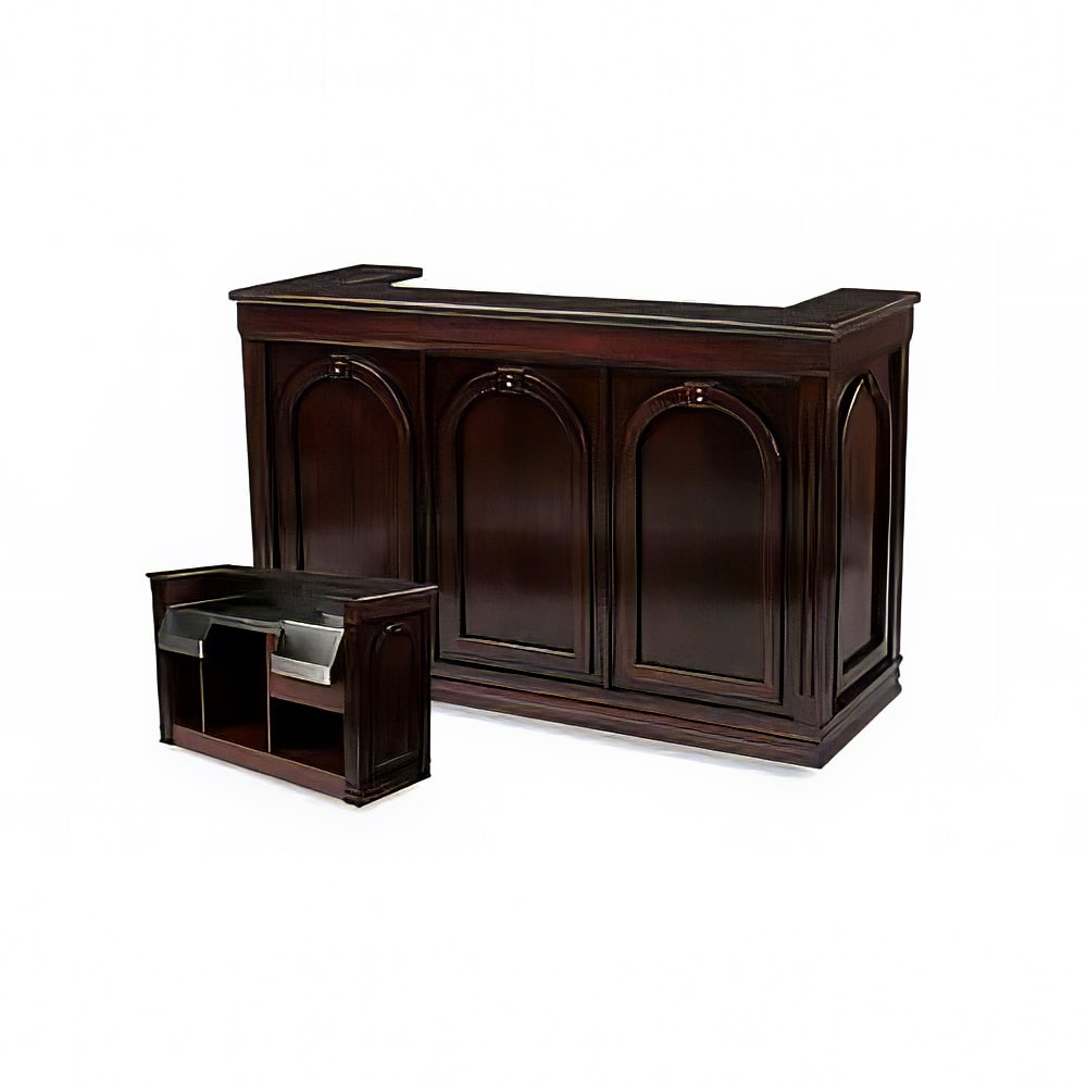 Forbes Industries Mobile Bar w/ (2) Sinks & (2) Speed Rails - 96"L x 27"W x 47"H, Wood Veneer w/ Avonite Top (5769-8)