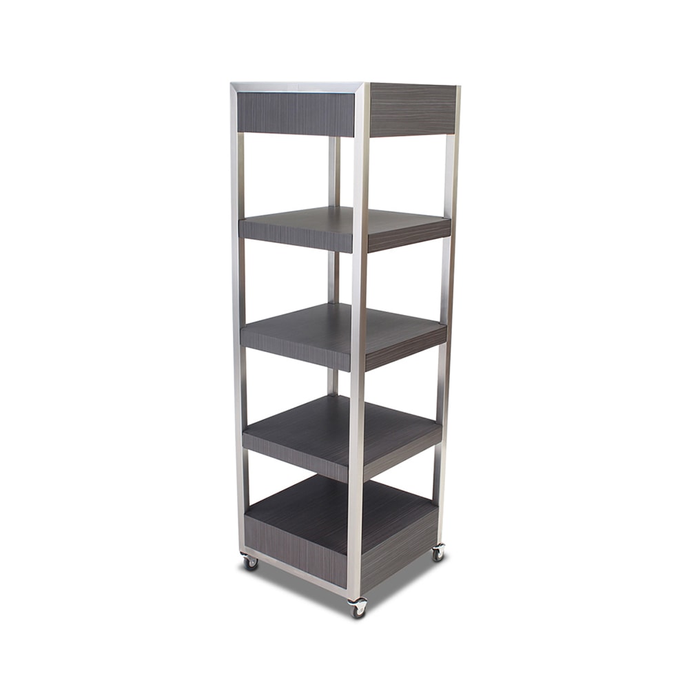 Forbes Industries Mobile Display Tower w/ (4) Laminate Shelves & Brushed Steel Frame - 24"L x 24"W x 78"H (6513)