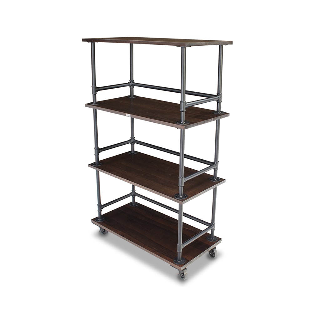 Forbes Industries Mobile Display Tower w/ (3) Pine Wood Shelves & Steel Pipe Frame - 48"L x 24"W x 78"H (6540-4)