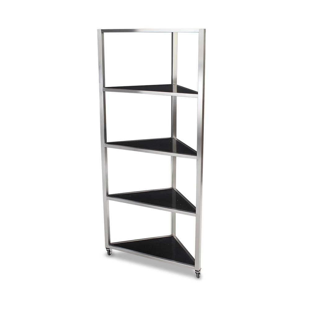 Forbes Industries Corner Mobile Display Tower w/ (4) Glass Shelves & Steel Frame - 36"L x 19 1/2"W x 78 1/2"H (6553)