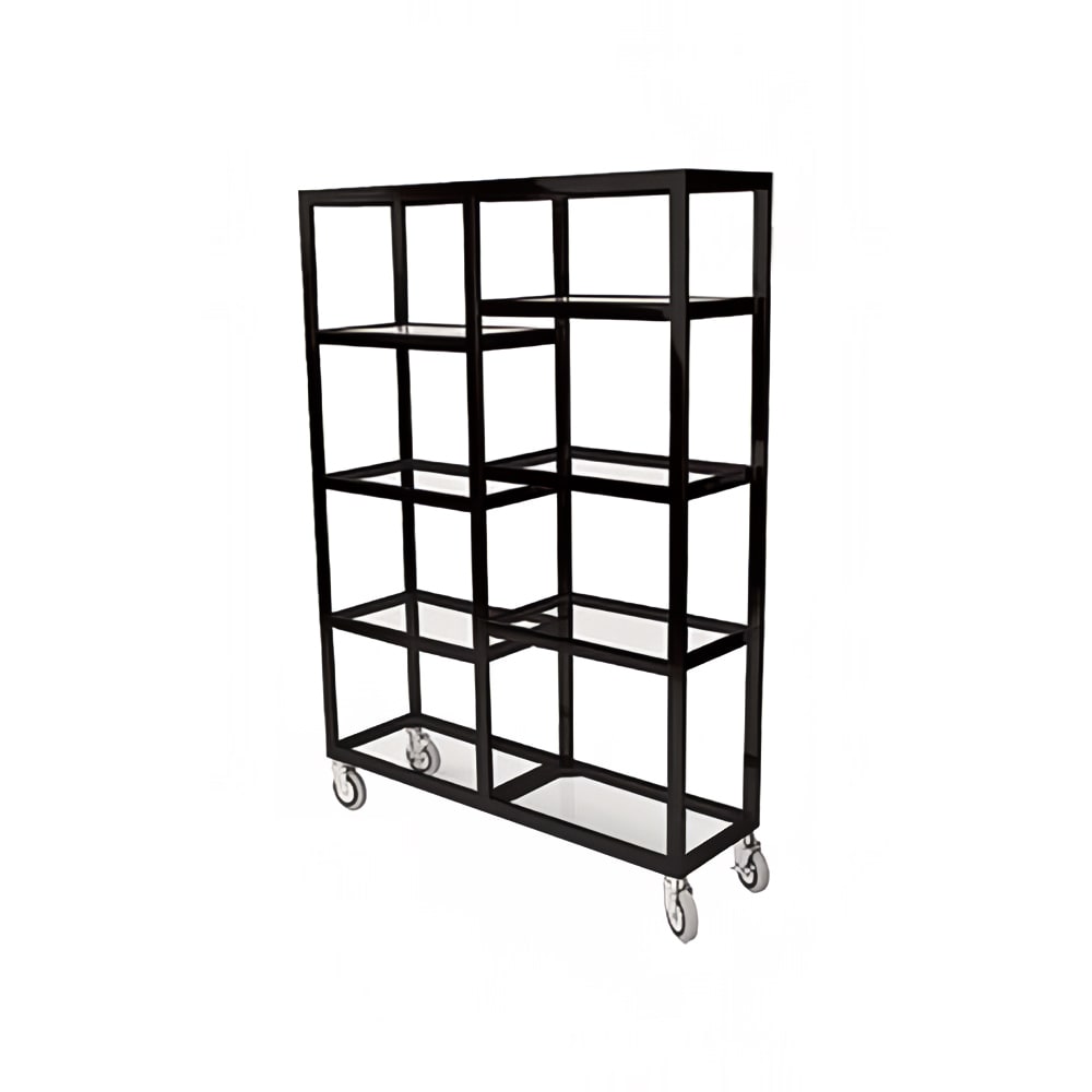 Forbes Industries Mobile Display Tower w/ (8) Glass Shelves & Brass Frame - 48"L x 14"W x 68 1/2"H (6570)