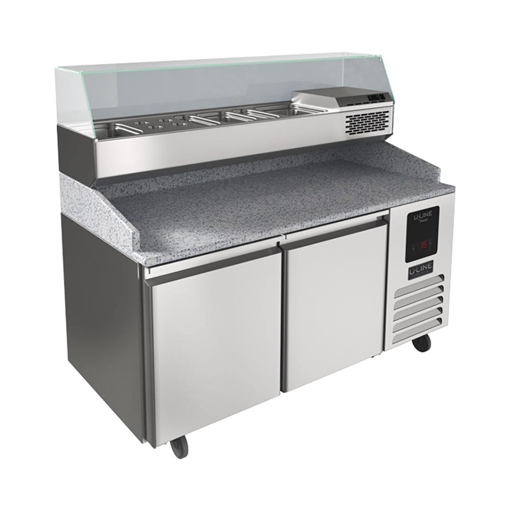 U-Line UCPP566-SS61A 65 1/8" Pizza Prep Table w/ Condiment Rail & Refrigerated Base, 115v