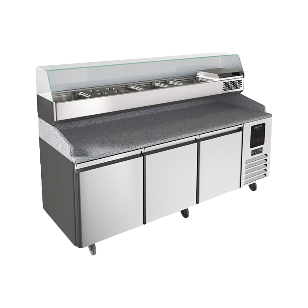 U-Line UCPP588-SS61A 88 11/32" Pizza Prep Table w/ Condiment Rail & Refrigerated Base, 115v
