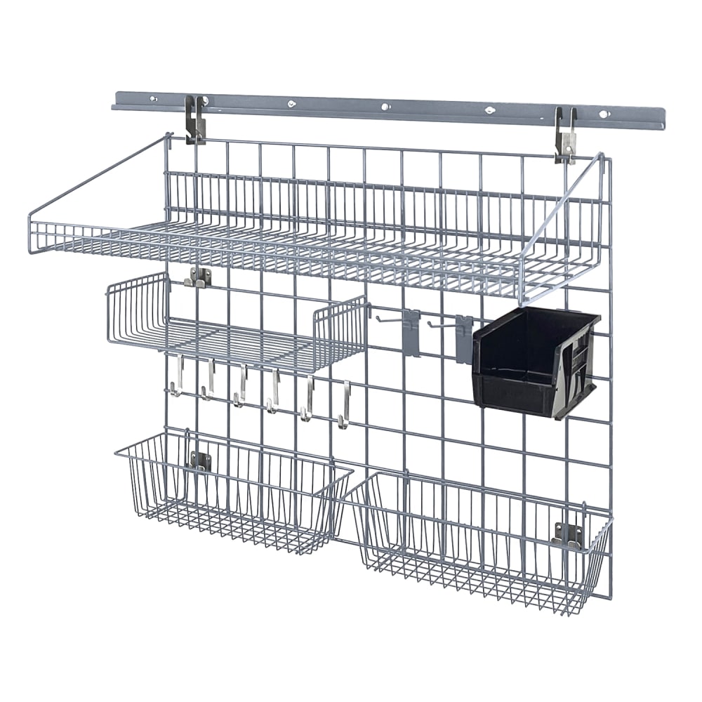 Quantum Food Service 40" Store Grid Wire Wall Mounted Shelf w/ Black Bin, Gray (SGK-401836-4GY)