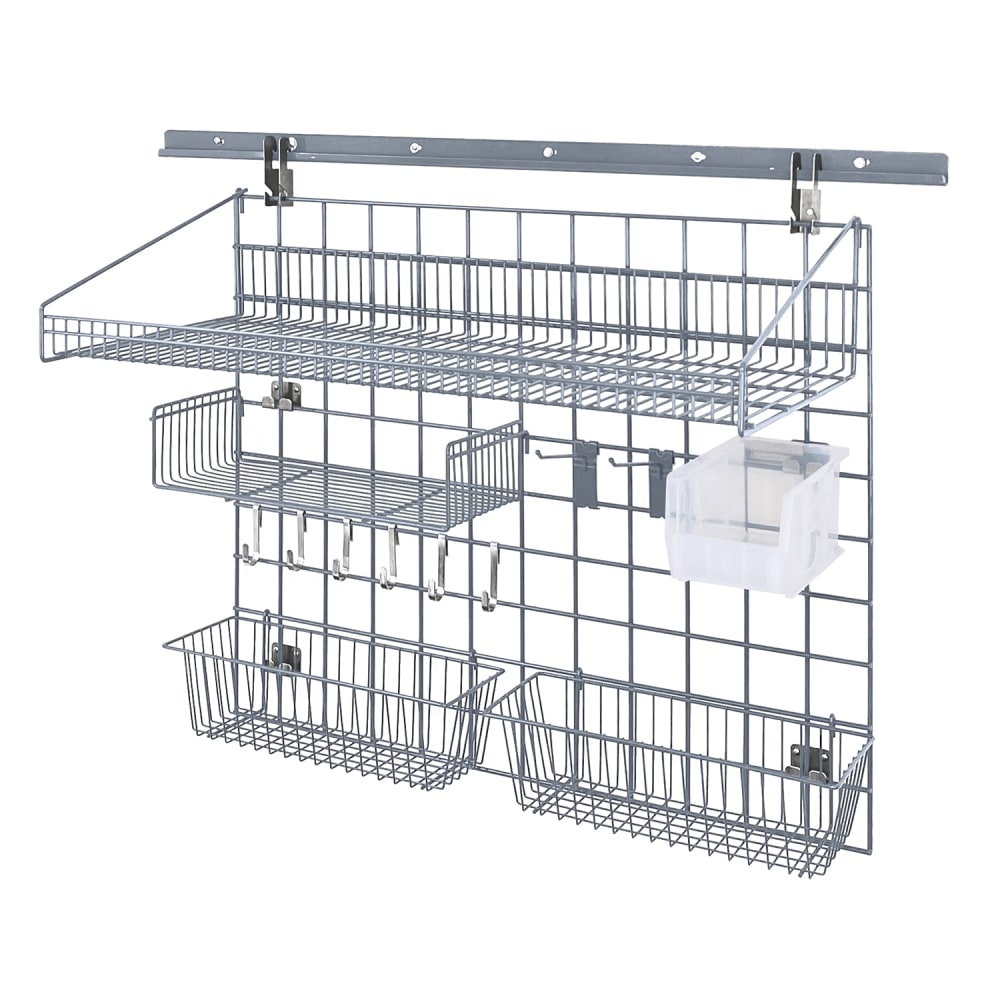 Quantum Food Service 40" Store Grid Wire Wall Mounted Shelf w/ Clear Bin, Gray (SGK-401836-4GYCL)