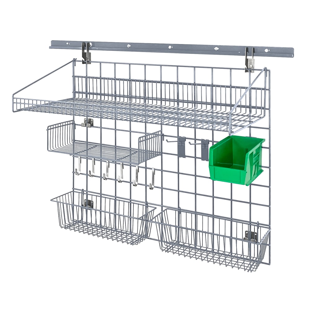 Quantum Food Service 40" Store Grid Wire Wall Mounted Shelf w/ Green Bin, Gray (SGK-401836-4GY)