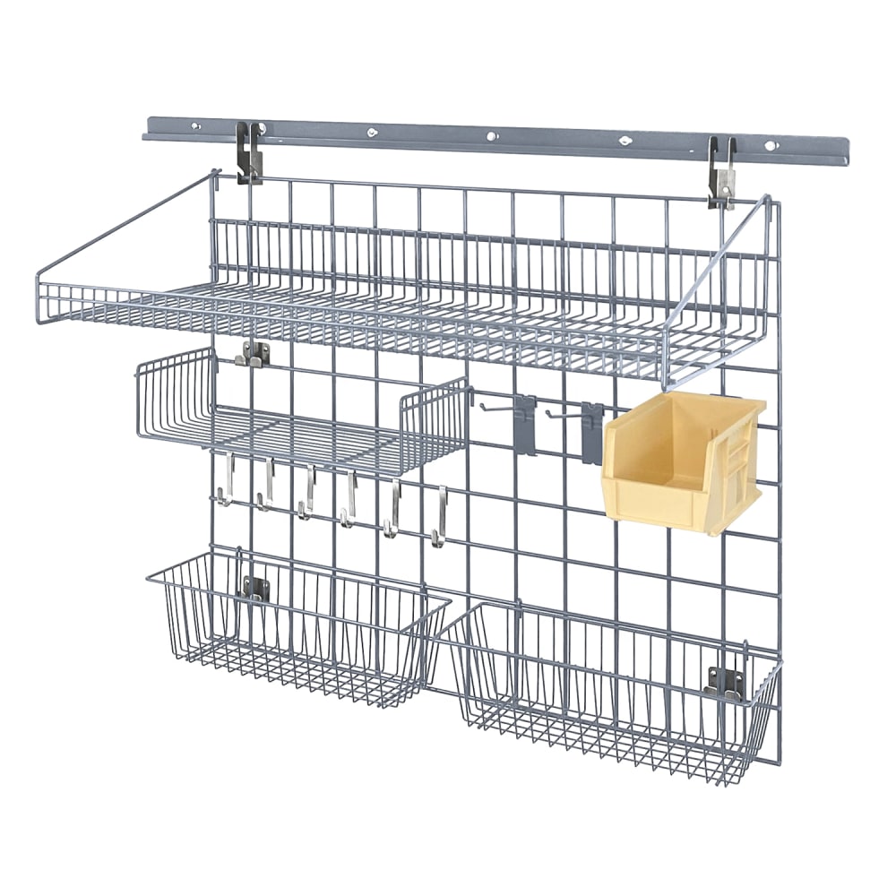 Quantum Food Service 40" Store Grid Wire Wall Mounted Shelf w/ Ivory Bin, Gray (SGK-401836-4GY)