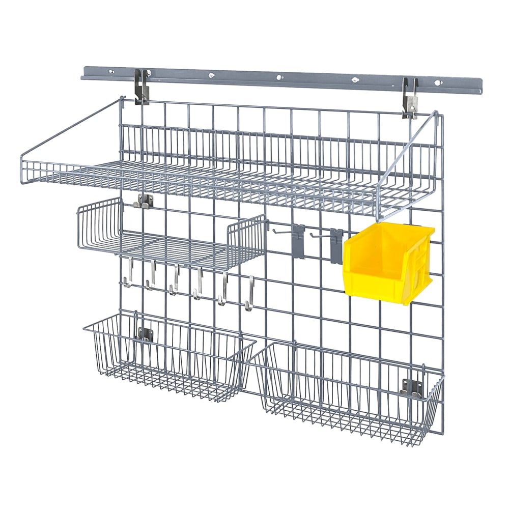 Quantum Food Service 40" Store Grid Wire Wall Mounted Shelf w/ Yellow Bin, Gray (SGK-401836-4GY)