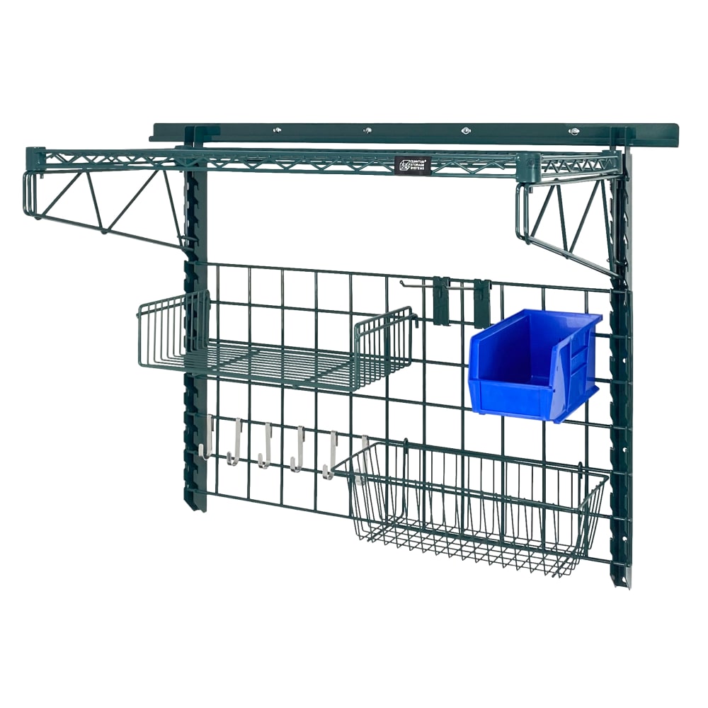 Quantum Food Service 40" Store Grid Wire Wall Mounted Shelf w/ Blue Bin, Green (SGK-401836-4P)