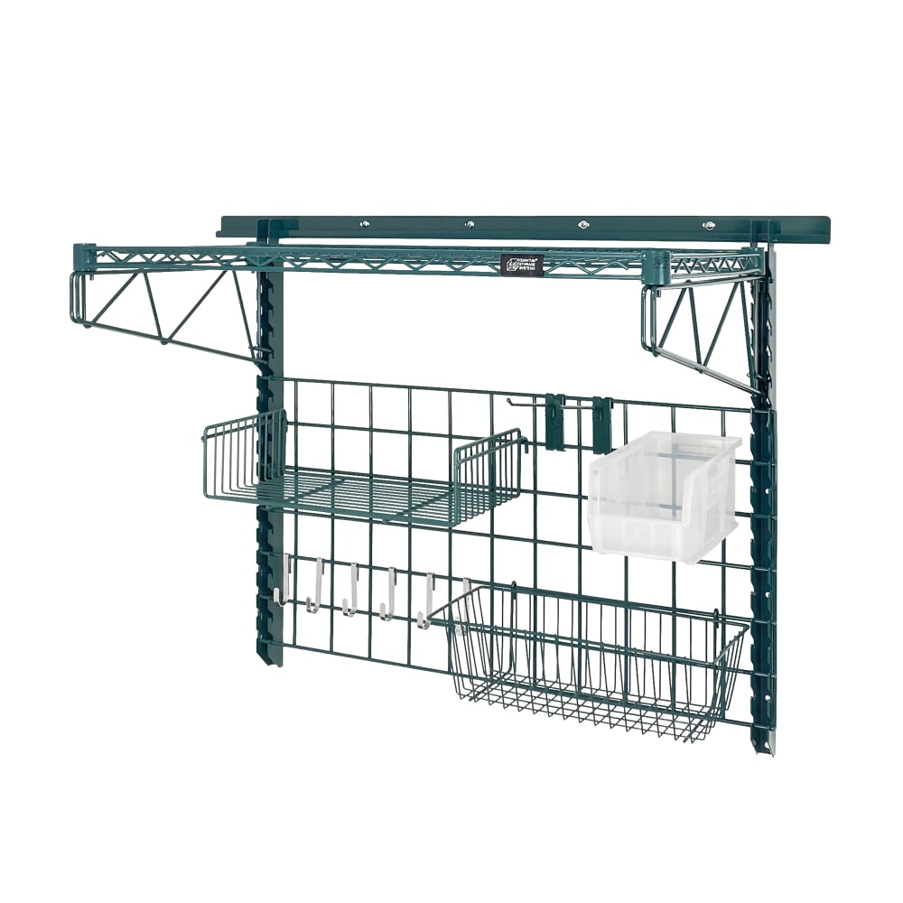 Quantum Food Service 40" Store Grid Wire Wall Mounted Shelf w/ Clear Bin, Green (SGK-401836-4PCL)