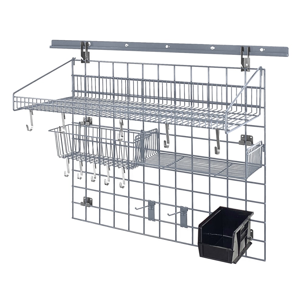 Quantum Food Service 40" Store Grid Wire Wall Mounted Shelf w/ Black Bin, Gray (SGK-403036-2GY)