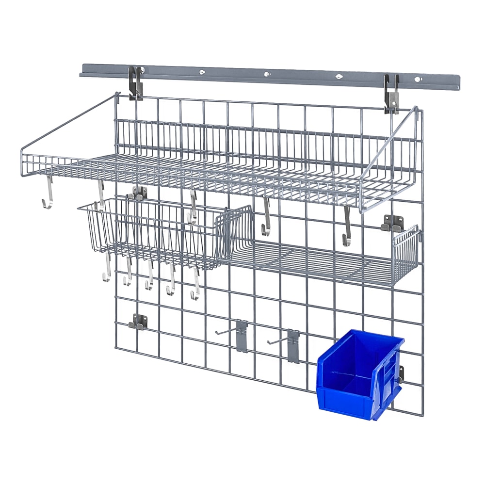 Quantum Food Service 40" Store Grid Wire Wall Mounted Shelf w/ Blue Bin, Gray (SGK-403036-2GY)