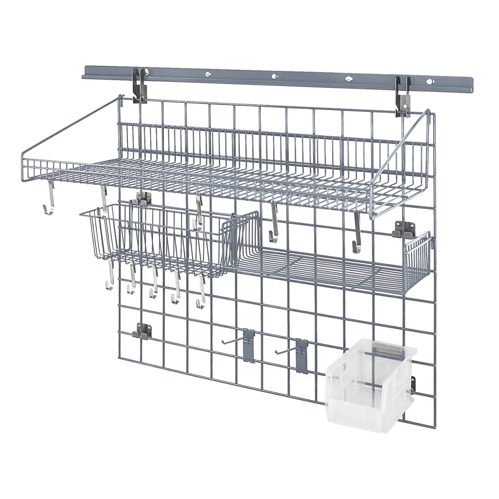 Quantum Food Service 40" Store Grid Wire Wall Mounted Shelf w/ Clear Bin, Gray (SGK-403036-2GYCL)