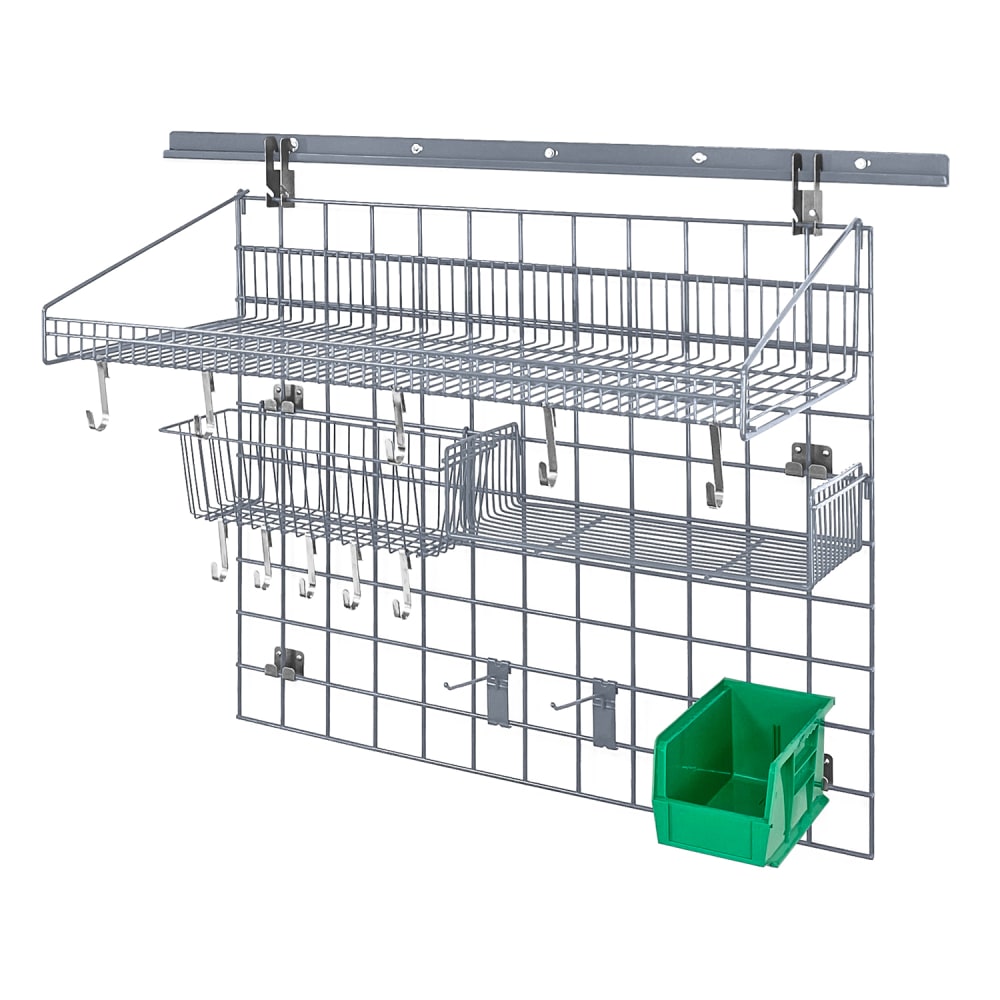 Quantum Food Service 40" Store Grid Wire Wall Mounted Shelf w/ Green Bin, Gray (SGK-403036-2GY)