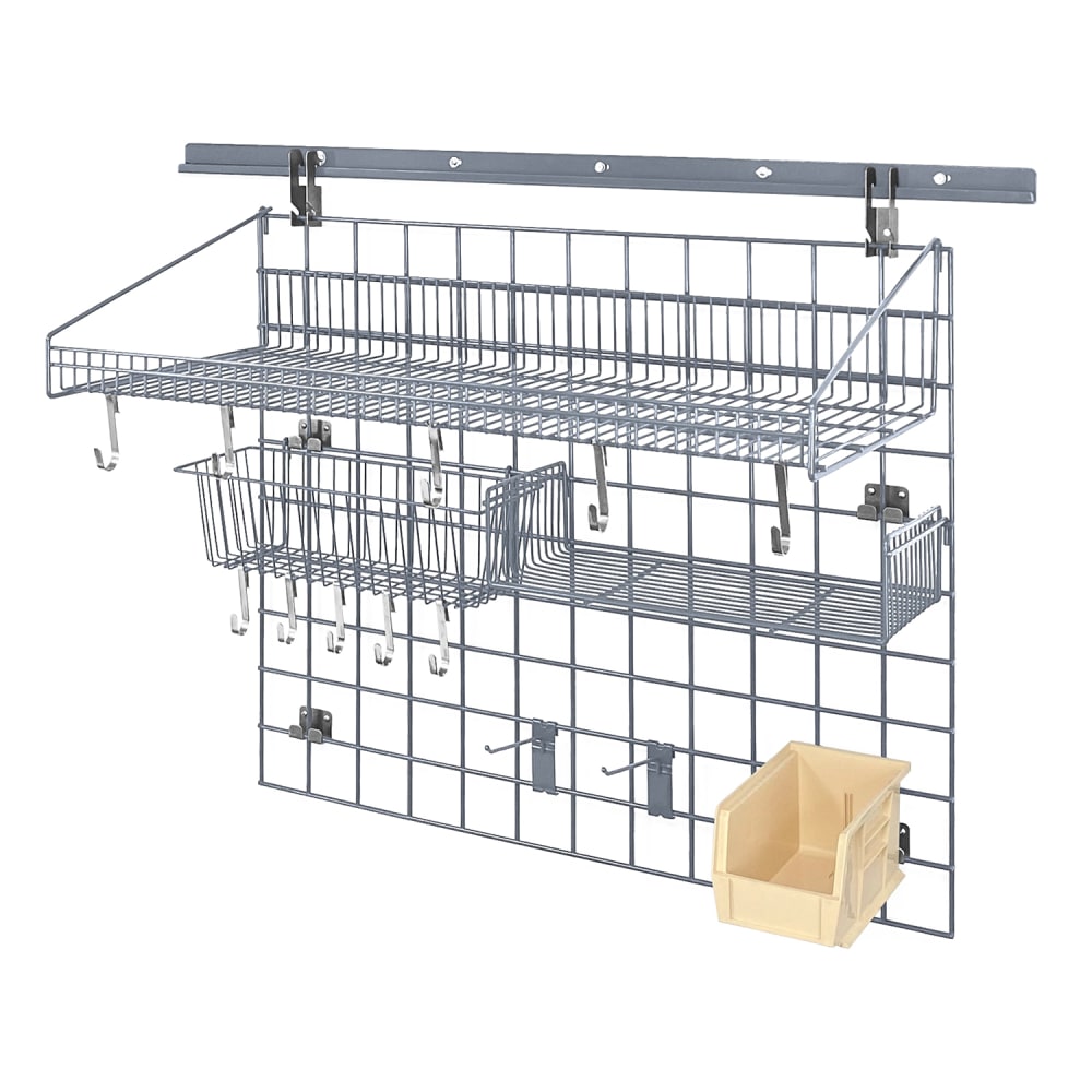 Quantum Food Service 40" Store Grid Wire Wall Mounted Shelf w/ Ivory Bin, Gray (SGK-403036-2GY)