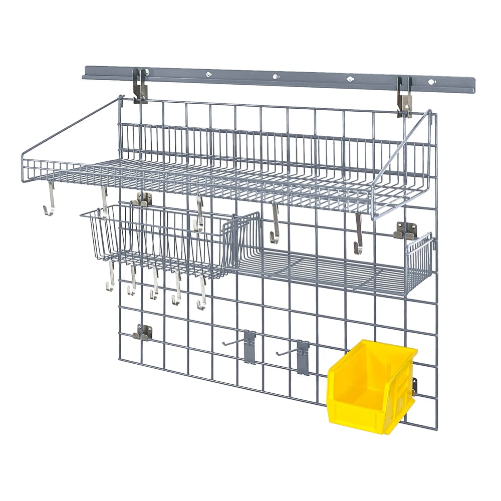 Quantum Food Service 40" Store Grid Wire Wall Mounted Shelf w/ Yellow Bin, Gray (SGK-403036-2GY)