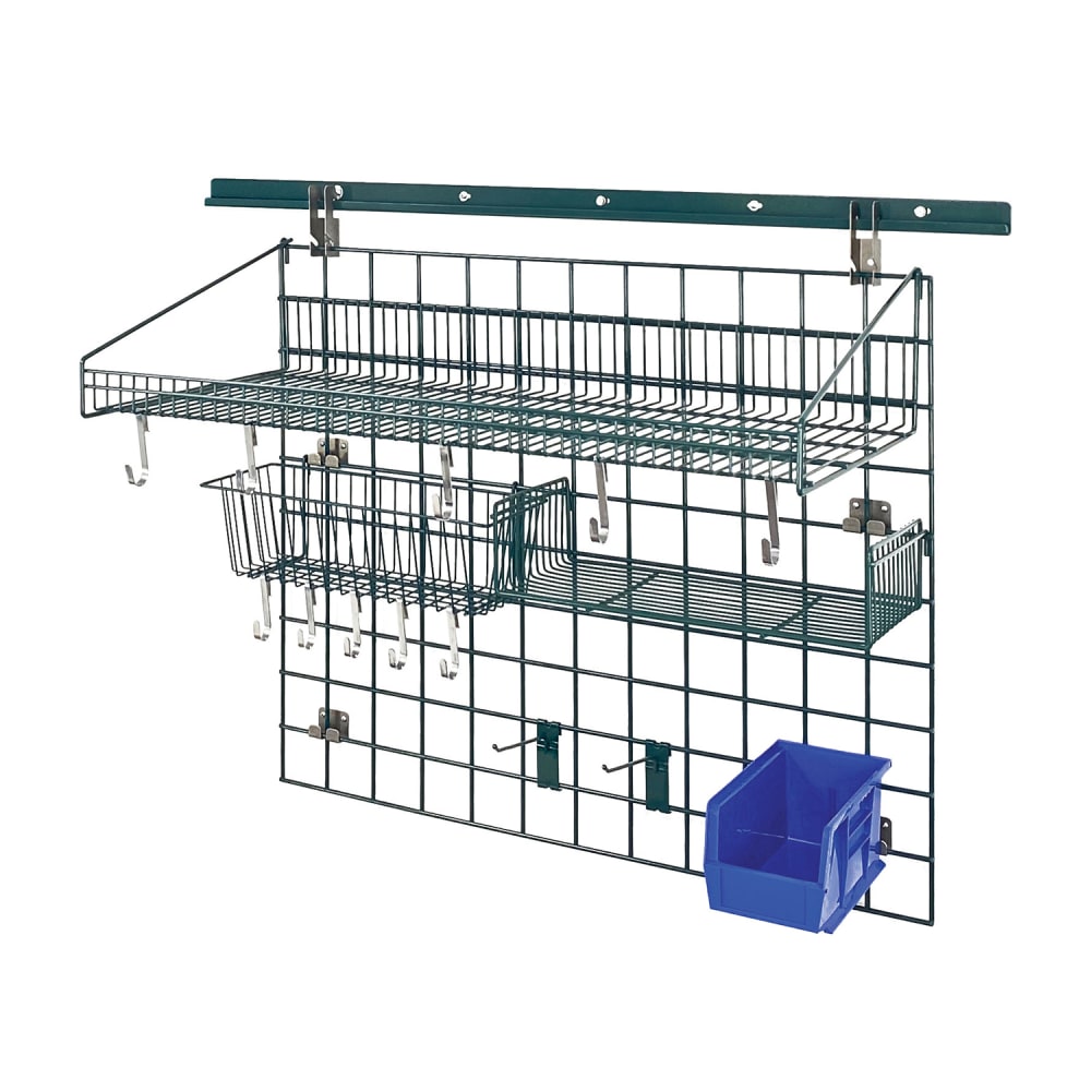 Quantum Food Service 40" Store Grid Wire Wall Mounted Shelf w/ Blue Bin, Green (SGK-403036-2P)
