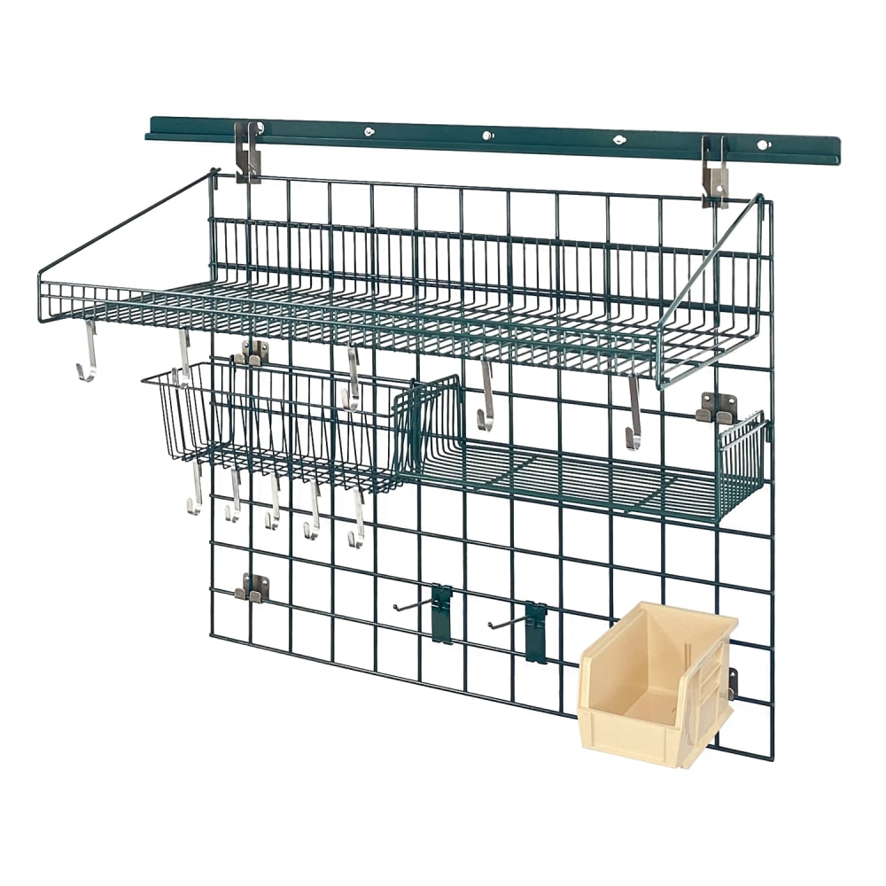 Quantum Food Service 40" Store Grid Wire Wall Mounted Shelf w/ Ivory Bin, Green (SGK-403036-2P)