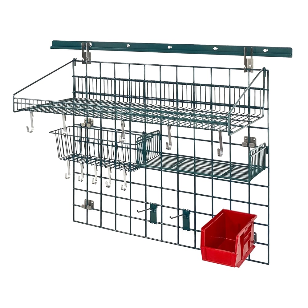 Quantum Food Service 40" Store Grid Wire Wall Mounted Shelf w/ Red Bin, Green (SGK-403036-2P)