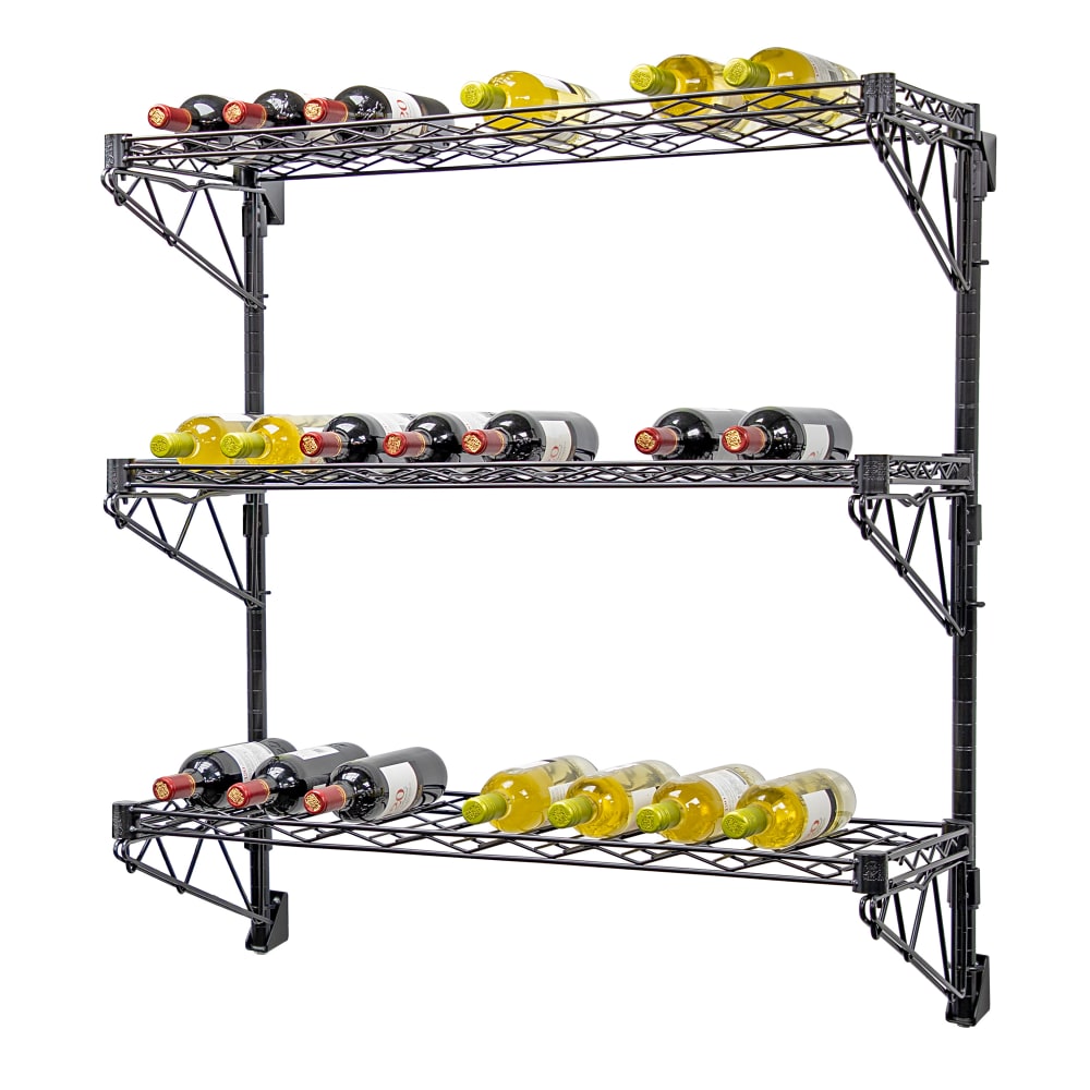 Quantum Food Service Commercial Wine Shelf w/ (27) Bottle Capacity, Black (WC34-1436WBK-3)