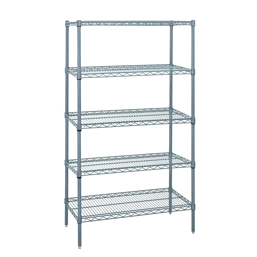 Quantum Food Service 72" NSF 5-Tier Epoxy Coated Wire Shelf Kit - 21"W, 74"H (WR74-2172GY-5)